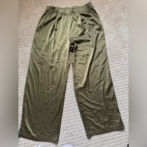 Elodie Olive Wide Leg Pants XL Flowy Satin Casual Chic Lounge